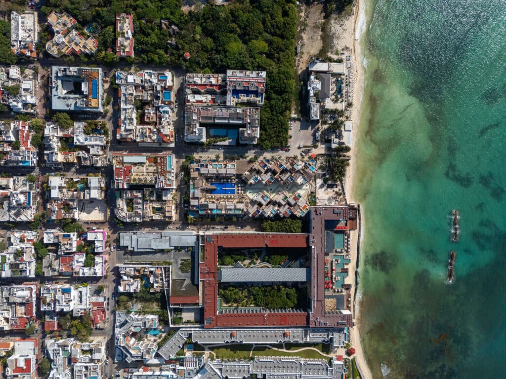 Drone view of Mamitas Beach Neighborhood Playa del Carmen